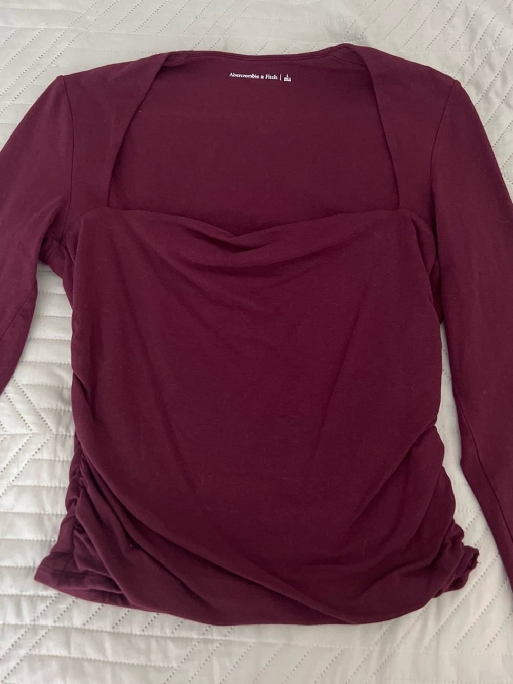 Abercrombie & Fitch Women's Long Sleeve Square Neck Top in Burgundy